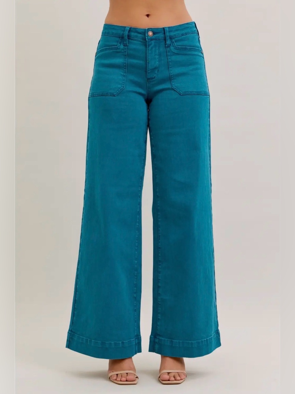 NWT Judy Blue Teal Denim Wide Leg High Rise Utility Jeans